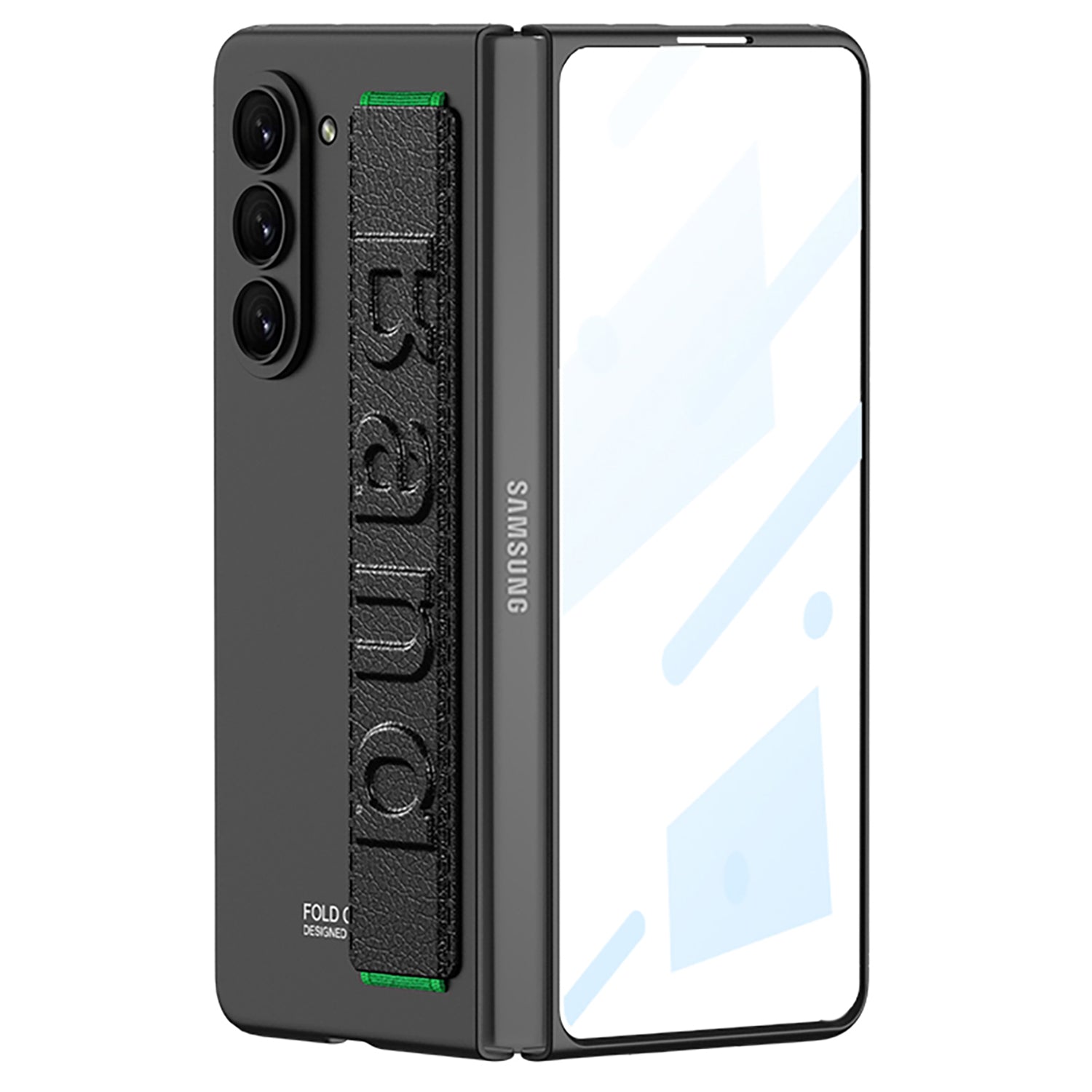 GKK For Samsung Galaxy Z Fold5 5G Phone Case PU Leather PC Hand Strap Phone Cover with Tempered Glass Film GKK For Samsung Galaxy Z Fold5 5G Phone Case PU Leather PC Hand Strap Phone Cover with Tempered Glass Film